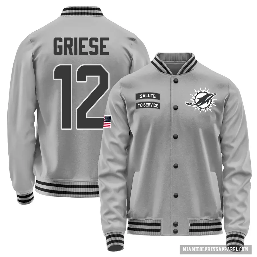 Men's ＃12 Bob Griese Miami Dolphins Gray Salute to Service Performance Jacket