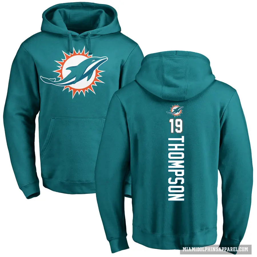 Men's ＃19 Skylar Thompson Miami Dolphins Aqua Pro Line Backer Pullover Hoodie