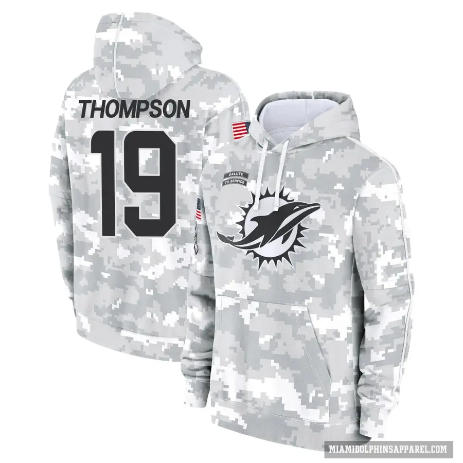 Men's ＃19 Skylar Thompson Miami Dolphins Arctic Camo 2024 Salute to Service Club Fleece Pullover Hoodie