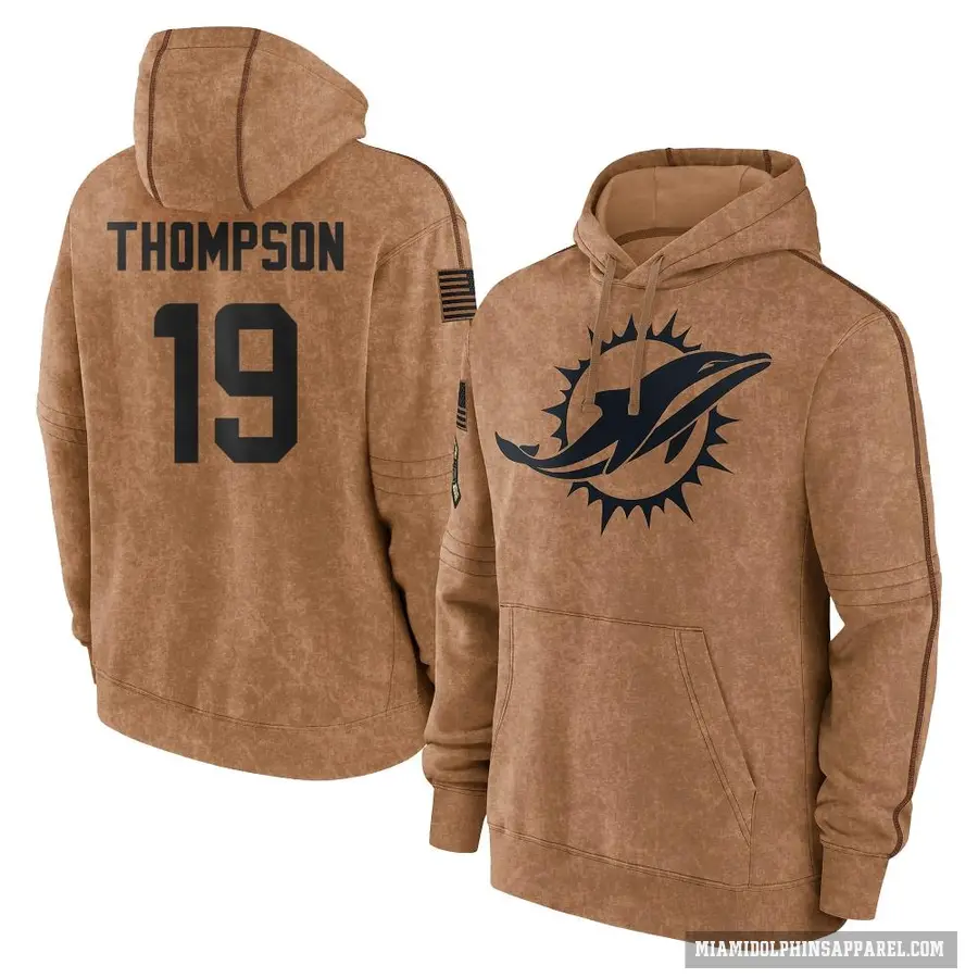 Men's ＃19 Skylar Thompson Miami Dolphins Brown 2023 Salute To Service Club Pullover Hoodie