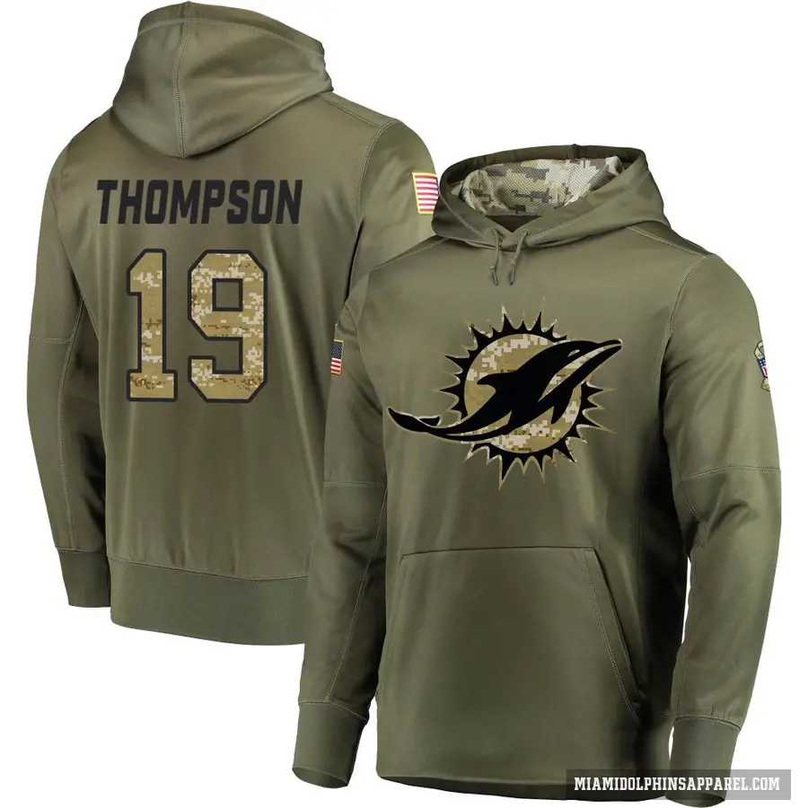 Men's ＃19 Skylar Thompson Miami Dolphins Olive Salute to Service Pullover Hoodie