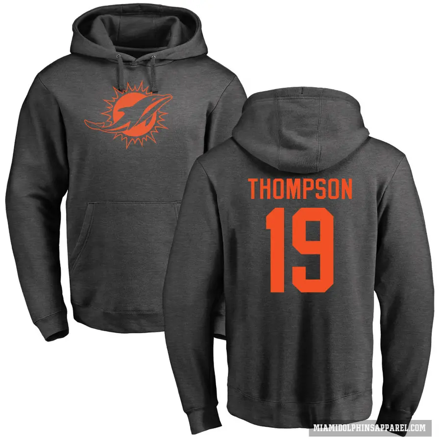 Men's ＃19 Skylar Thompson Miami Dolphins Pro Line by Branded Ash One Color Pullover Hoodie