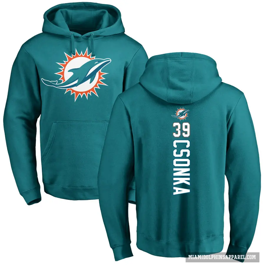 Men's ＃39 Larry Csonka Miami Dolphins Aqua Pro Line Backer Pullover Hoodie