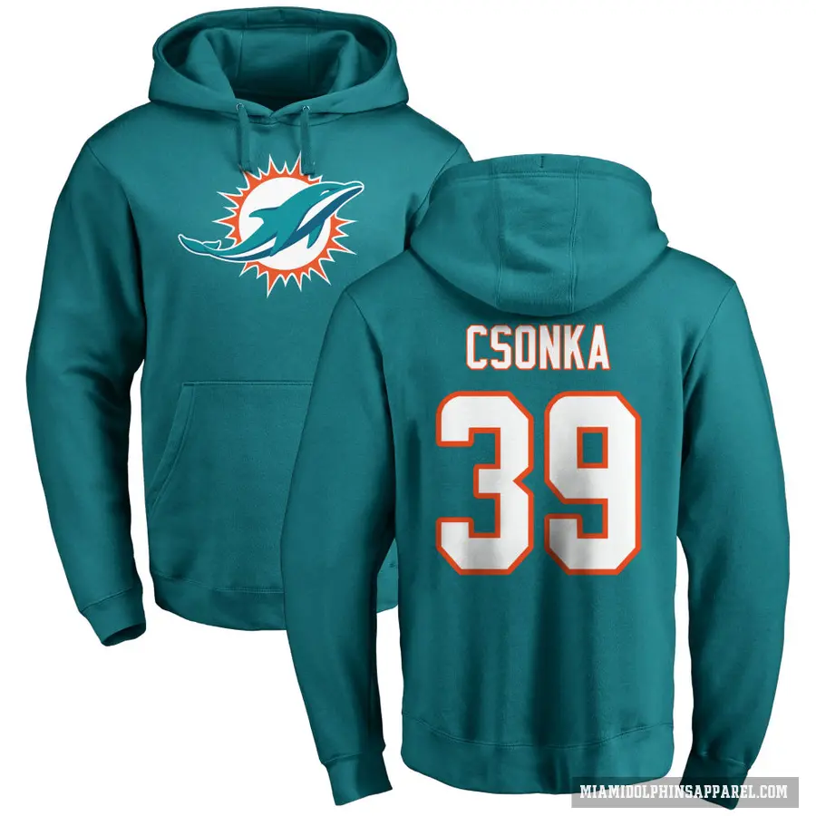 Men's ＃39 Larry Csonka Miami Dolphins Aqua Pro Line Logo Pullover Hoodie