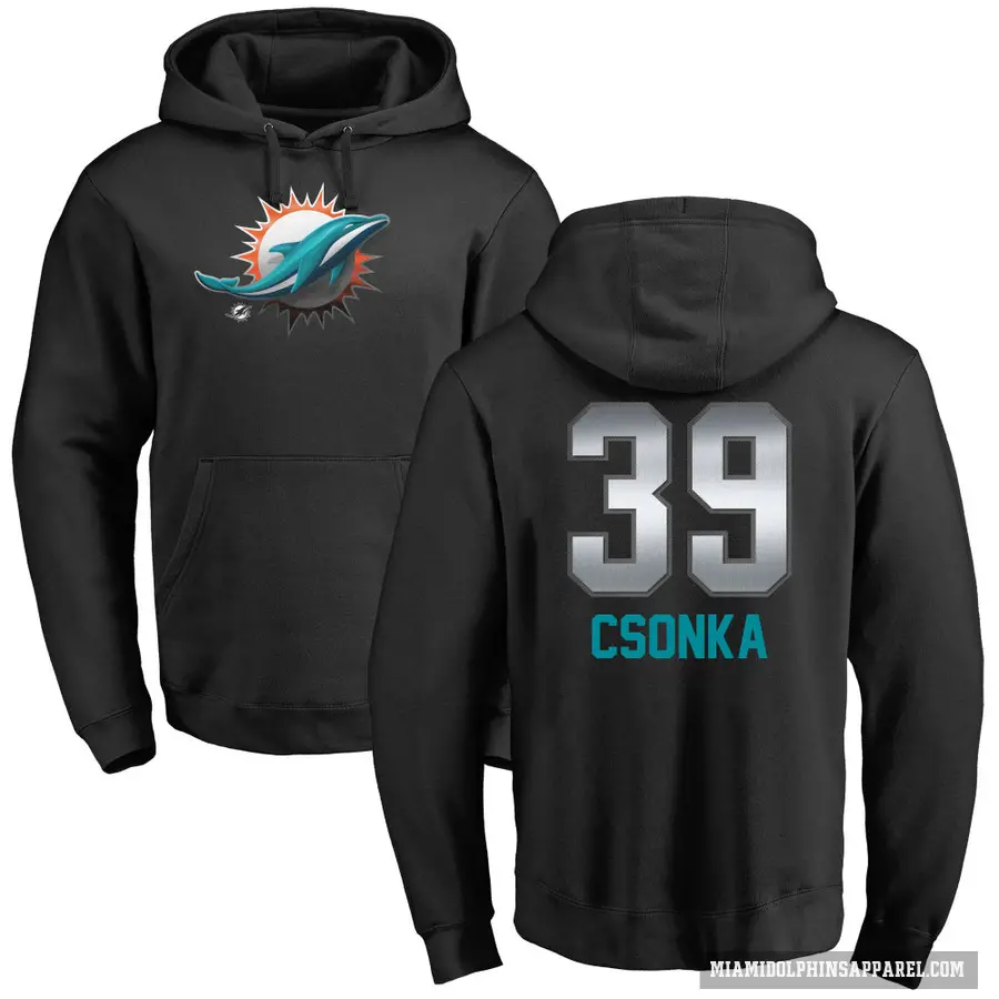 Men's ＃39 Larry Csonka Miami Dolphins Black Midnight Mascot Pullover Hoodie