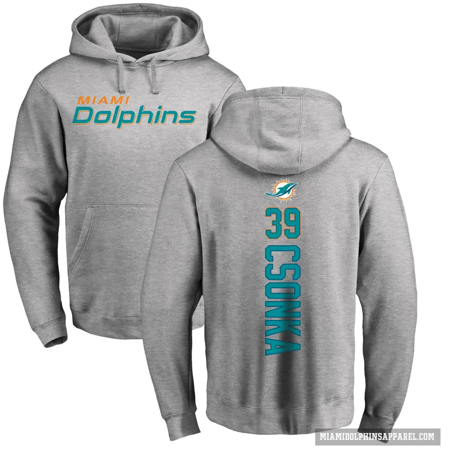 Men's ＃39 Larry Csonka Miami Dolphins Pro Line Ash Backer Pullover Hoodie