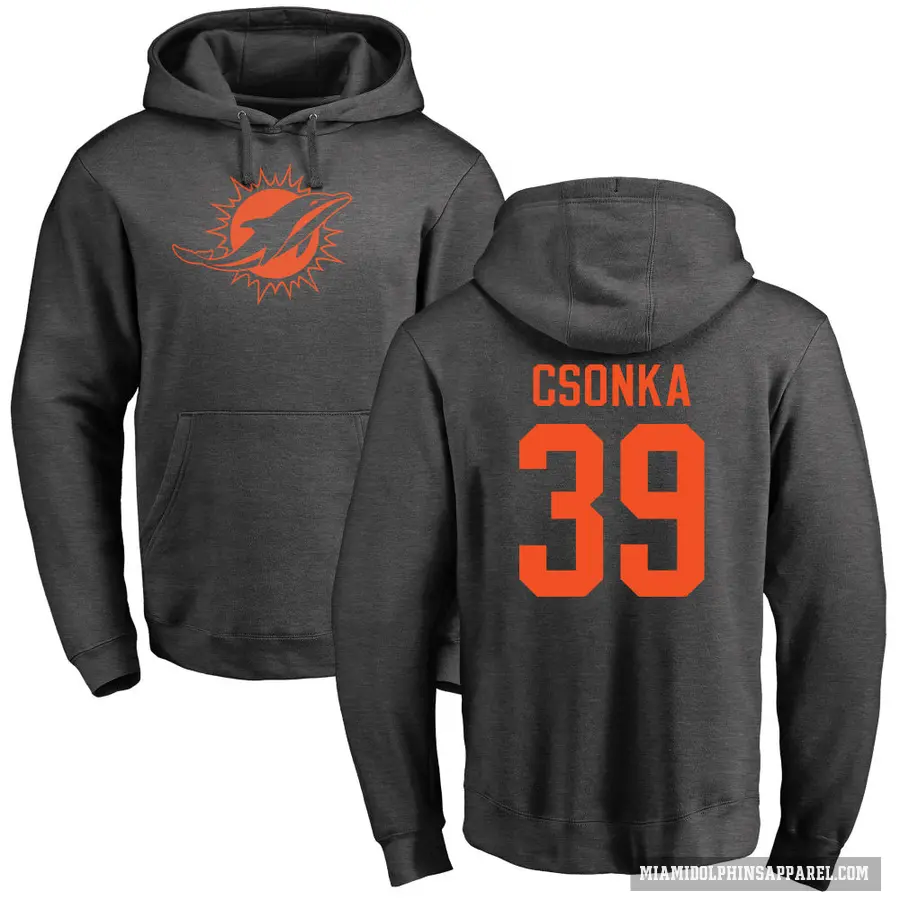 Men's ＃39 Larry Csonka Miami Dolphins Pro Line by Branded Ash One Color Pullover Hoodie