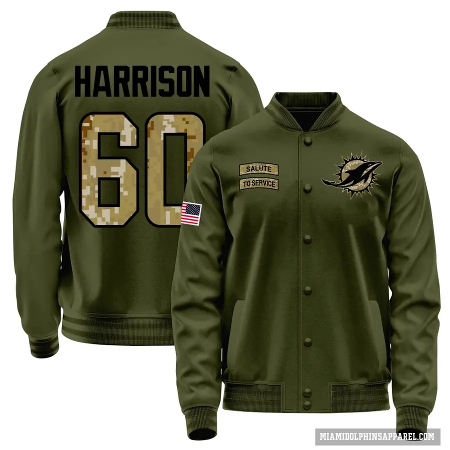 Men's ＃60 Jonotthan Harrison Miami Dolphins Olive Salute to Service Sideline Performance Jacket