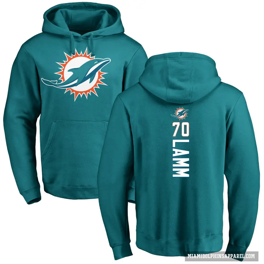 Men's ＃70 Kendall Lamm Miami Dolphins Aqua Pro Line Backer Pullover Hoodie