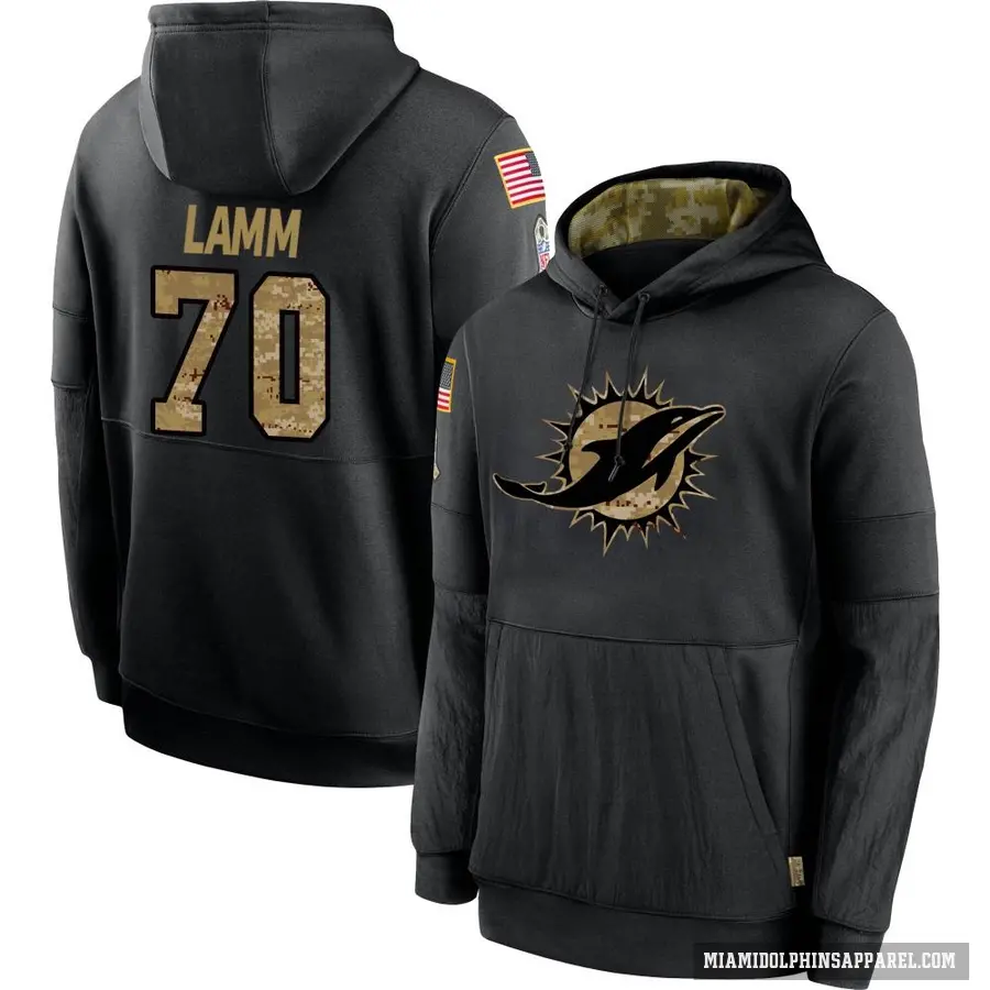 Men's ＃70 Kendall Lamm Miami Dolphins Black 2020 Salute to Service Sideline Performance Pullover Hoodie