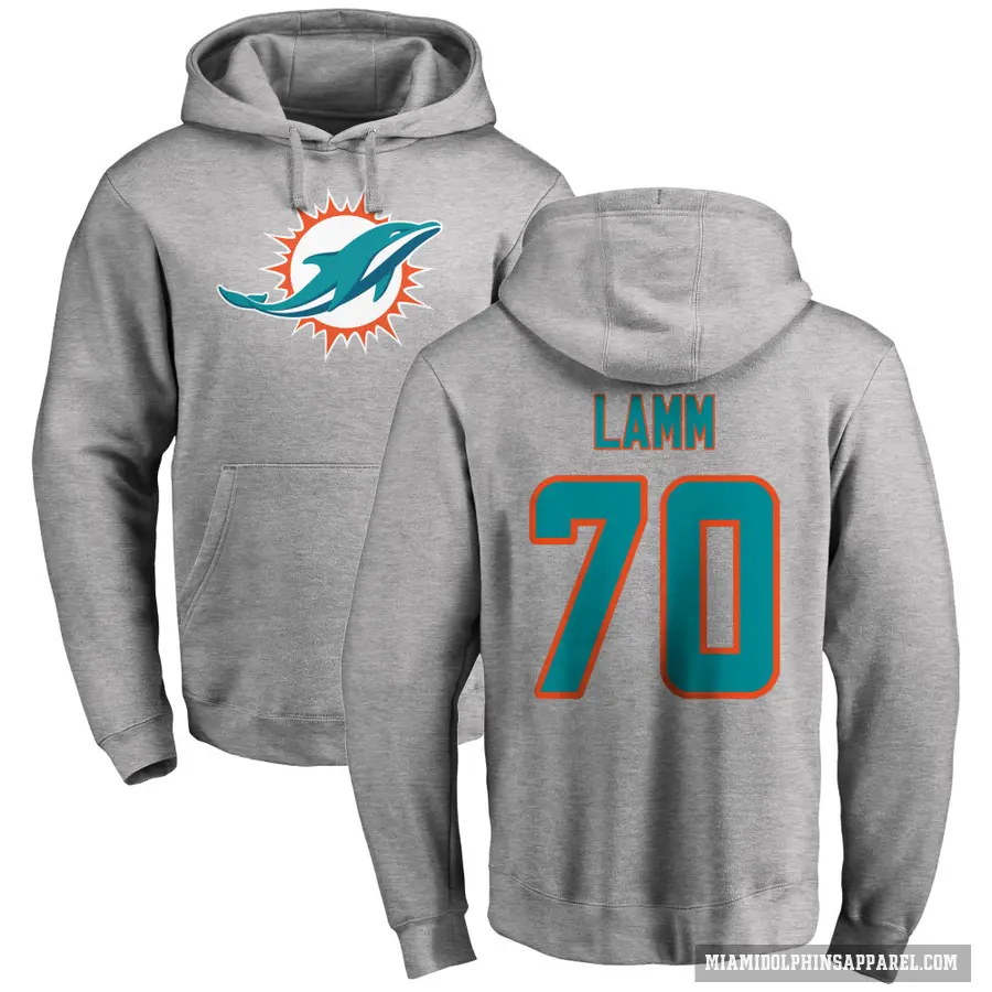 Men's ＃70 Kendall Lamm Miami Dolphins Pro Line Ash Name & Number Logo Pullover Hoodie