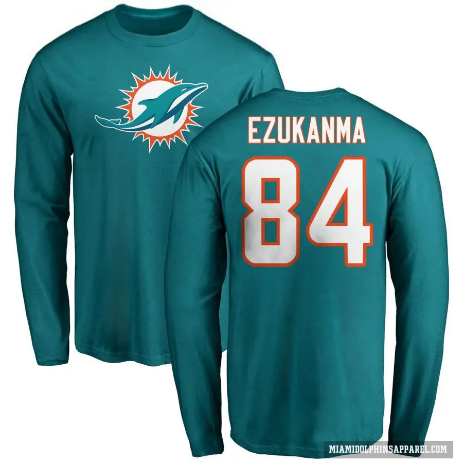 Men's ＃84 Erik Ezukanma Miami Dolphins Aqua Logo Long Sleeve T-Shirt