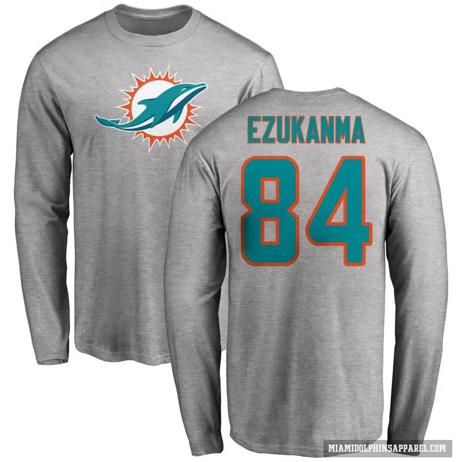 Men's ＃84 Erik Ezukanma Miami Dolphins Ash Logo Long Sleeve T-Shirt