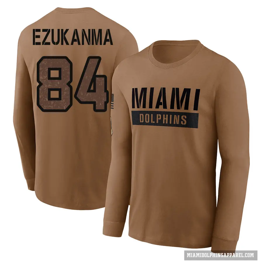 Men's ＃84 Erik Ezukanma Miami Dolphins Brown 2023 Salute To Service Long Sleeve T-Shirt