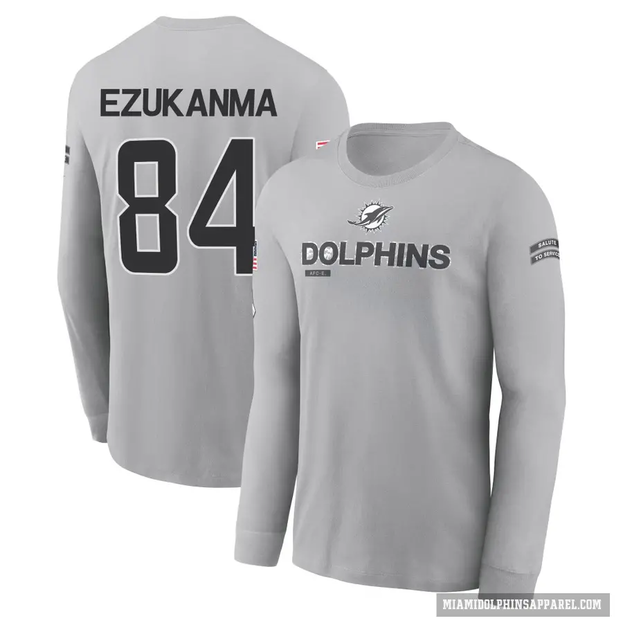 Men's ＃84 Erik Ezukanma Miami Dolphins Gray 2024 Salute to Service Long Sleeve T-Shirt