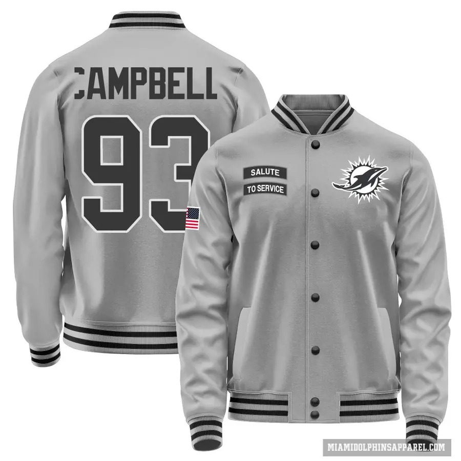 Men's ＃93 Calais Campbell Miami Dolphins Gray Salute to Service Performance Jacket