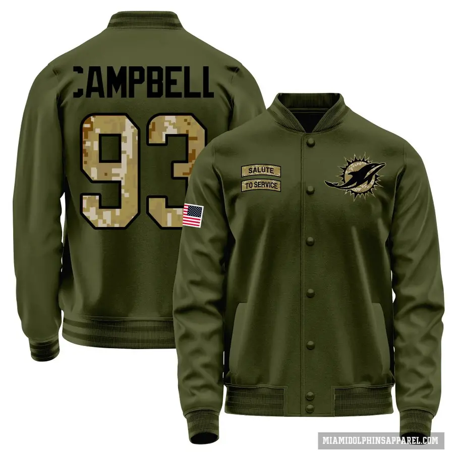 Men's ＃93 Calais Campbell Miami Dolphins Olive Salute to Service Sideline Performance Jacket