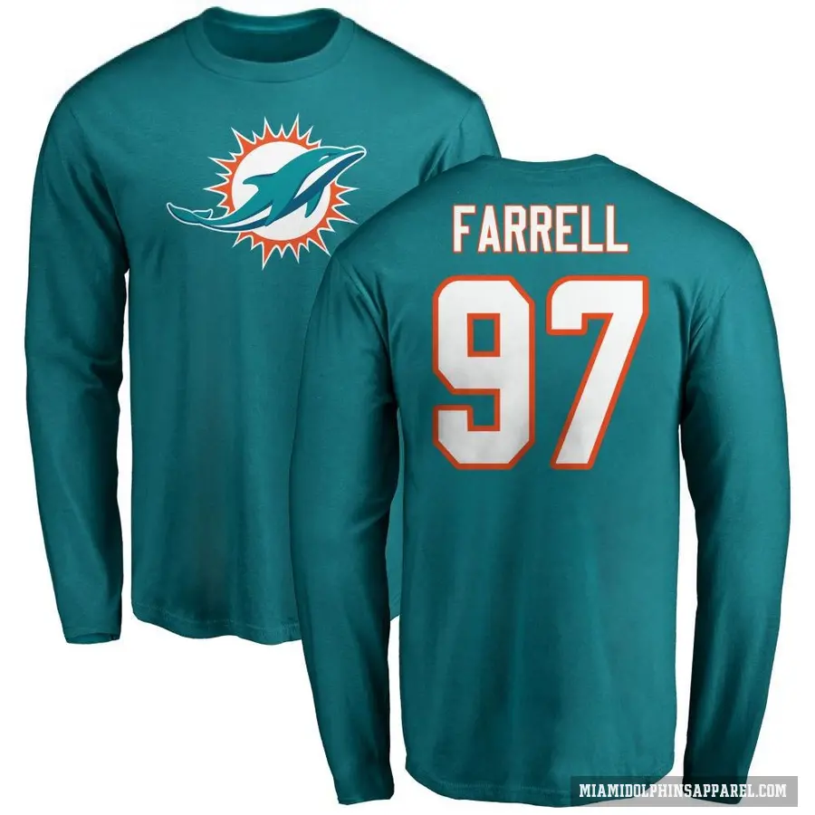 Men's ＃97 Neil Farrell Miami Dolphins Aqua Logo Long Sleeve T-Shirt