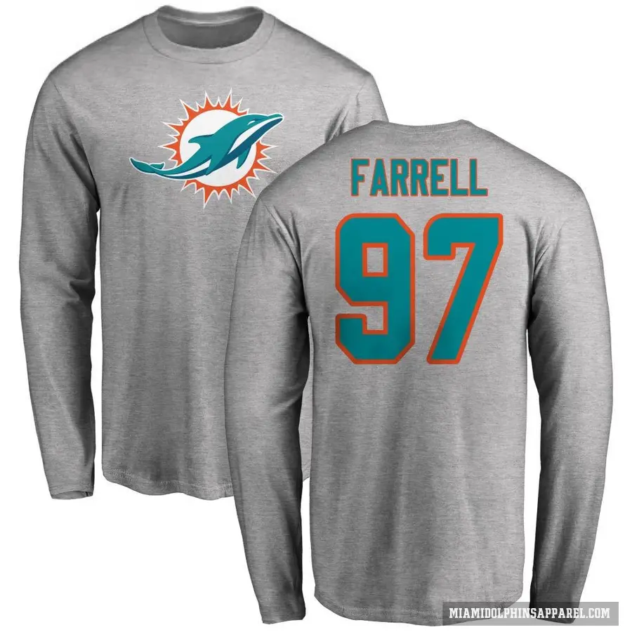 Men's ＃97 Neil Farrell Miami Dolphins Ash Logo Long Sleeve T-Shirt