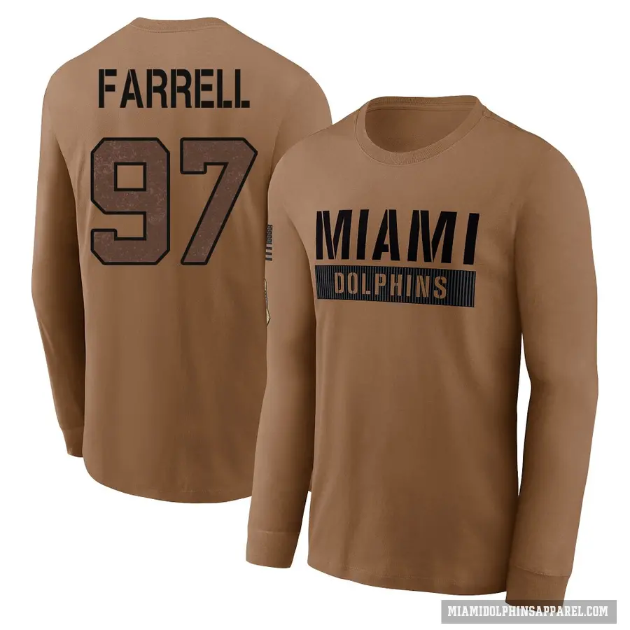 Men's ＃97 Neil Farrell Miami Dolphins Brown 2023 Salute To Service Long Sleeve T-Shirt