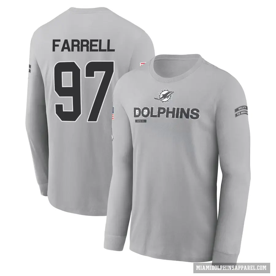 Men's ＃97 Neil Farrell Miami Dolphins Gray 2024 Salute to Service Long Sleeve T-Shirt