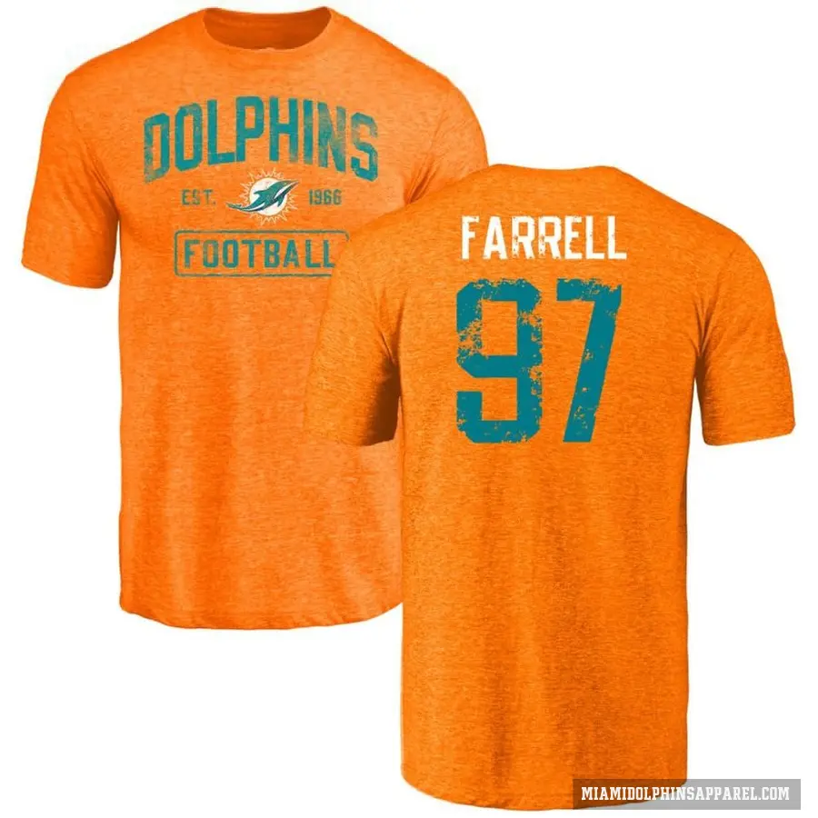 Men's ＃97 Neil Farrell Miami Dolphins Orange Distressed T-Shirt