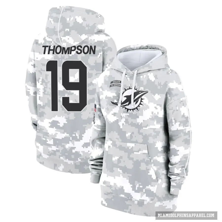 Women's ＃19 Skylar Thompson Miami Dolphins Arctic Camo 2024 Salute to Service Club Fleece Pullover Hoodie