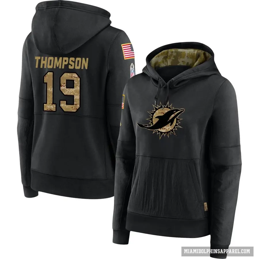 Women's ＃19 Skylar Thompson Miami Dolphins Black 2020 Salute to Service Sideline Performance Pullover Hoodie