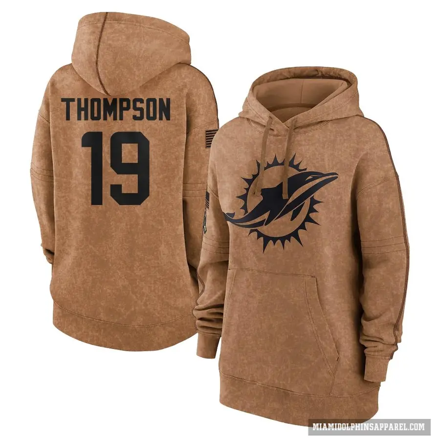 Women's ＃19 Skylar Thompson Miami Dolphins Brown 2023 Salute To Service Pullover Hoodie