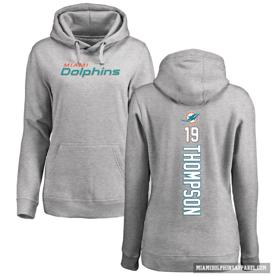 Women's ＃19 Skylar Thompson Miami Dolphins Pro Line Ash Backer Pullover Hoodie