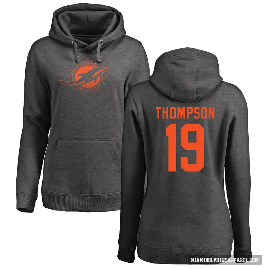 Women's ＃19 Skylar Thompson Miami Dolphins Pro Line by Branded Ash One Color Pullover Hoodie