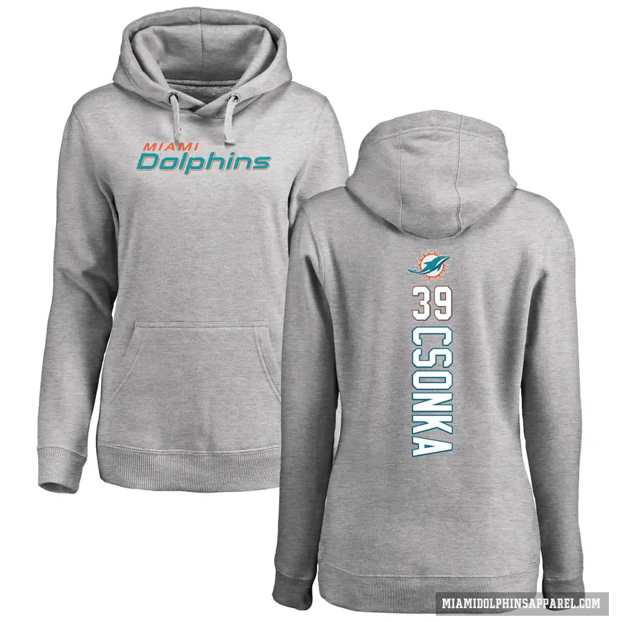 Women's ＃39 Larry Csonka Miami Dolphins Pro Line Ash Backer Pullover Hoodie