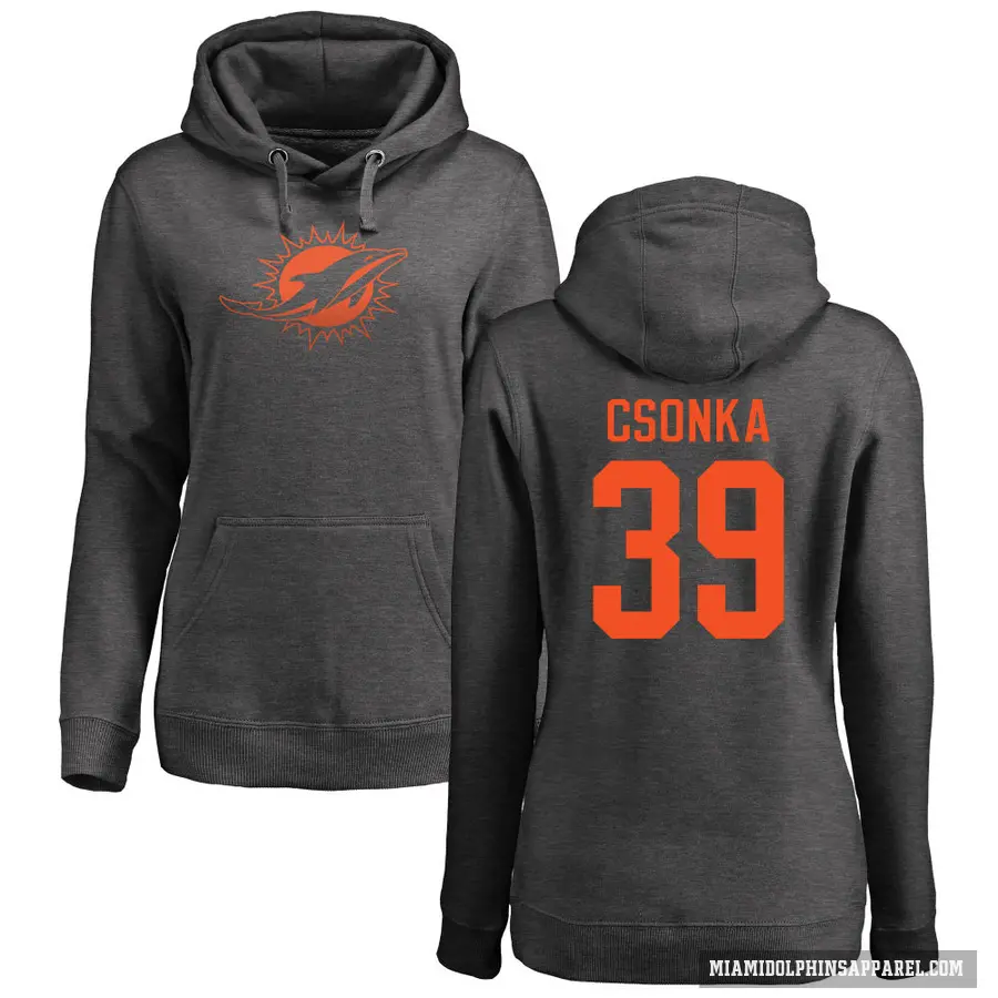 Women's ＃39 Larry Csonka Miami Dolphins Pro Line by Branded Ash One Color Pullover Hoodie