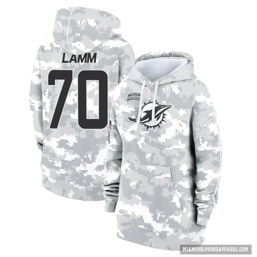 Women's ＃70 Kendall Lamm Miami Dolphins Arctic Camo 2024 Salute to Service Club Fleece Pullover Hoodie