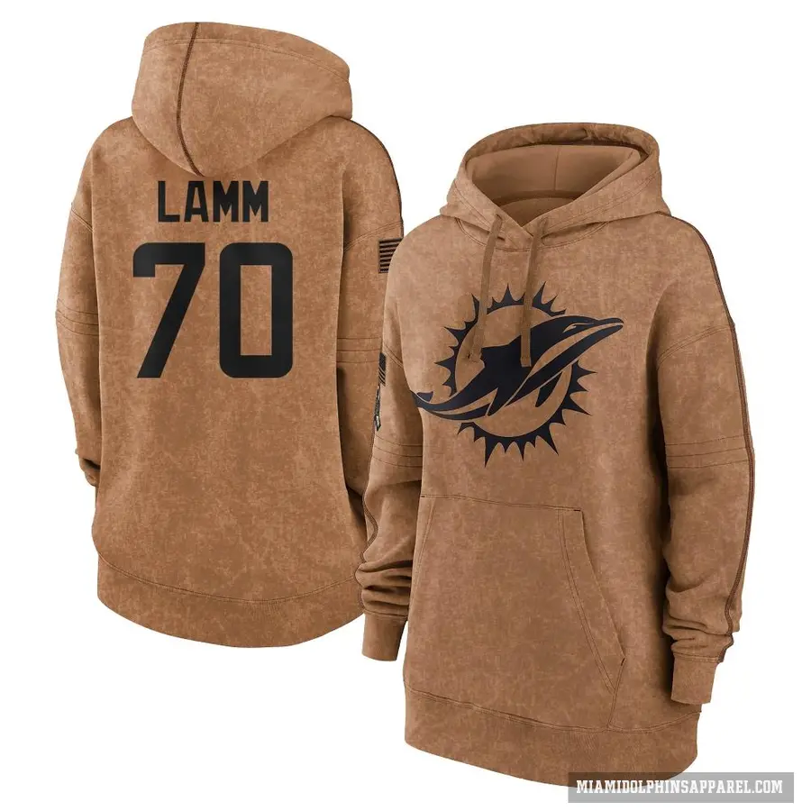 Women's ＃70 Kendall Lamm Miami Dolphins Brown 2023 Salute To Service Pullover Hoodie