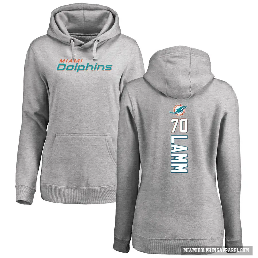 Women's ＃70 Kendall Lamm Miami Dolphins Pro Line Ash Backer Pullover Hoodie