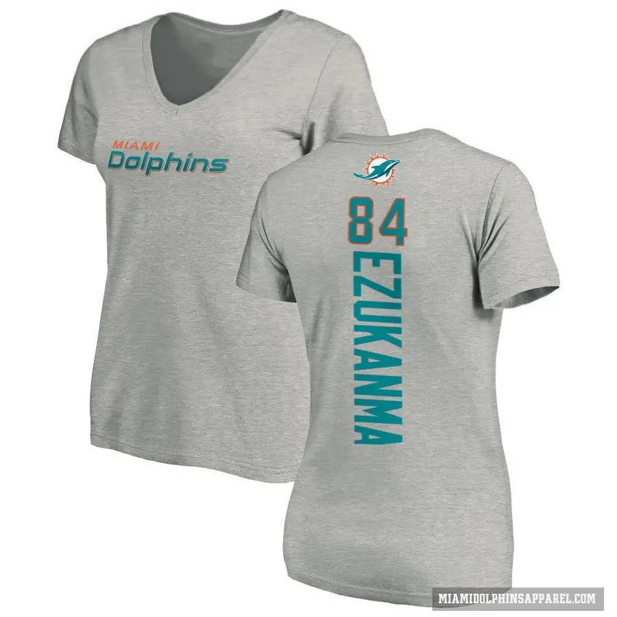 Women's ＃84 Erik Ezukanma Miami Dolphins Ash Backer V-Neck T-Shirt