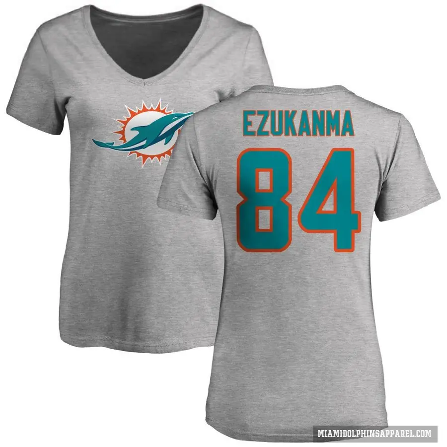 Women's ＃84 Erik Ezukanma Miami Dolphins Ash Logo Slim Fit T-Shirt