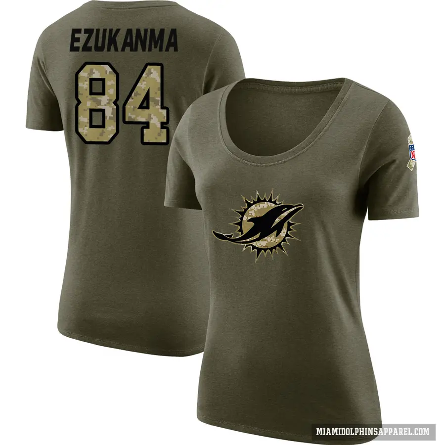 Women's ＃84 Erik Ezukanma Miami Dolphins Olive Salute to Service Scoop Neck T-Shirt