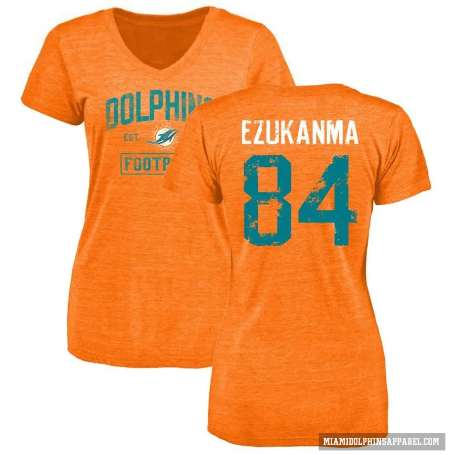 Women's ＃84 Erik Ezukanma Miami Dolphins Orange Distressed V-Neck T-Shirt