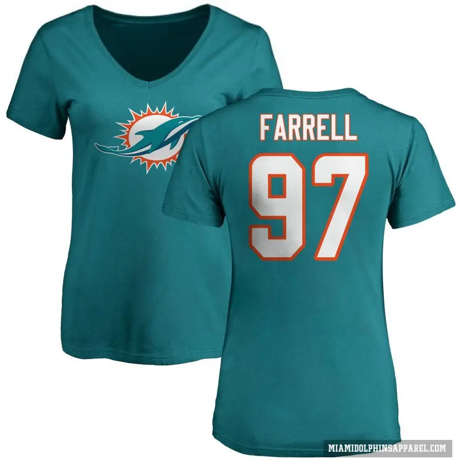 Women's ＃97 Neil Farrell Miami Dolphins Aqua Logo Slim Fit T-Shirt