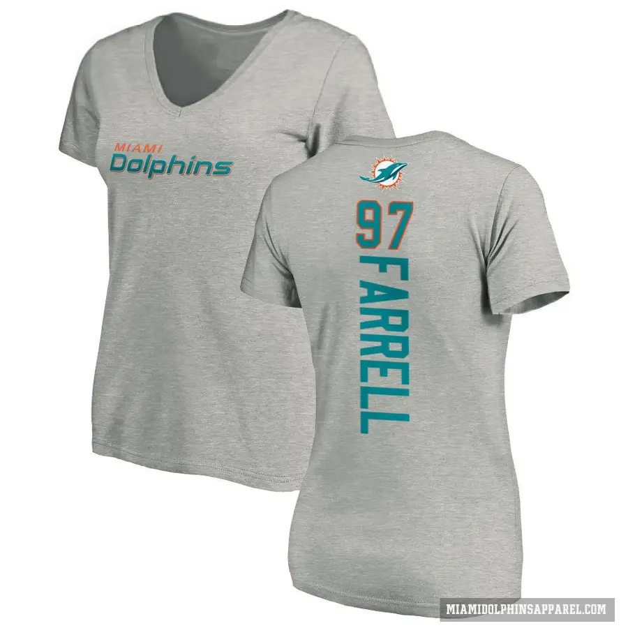 Women's ＃97 Neil Farrell Miami Dolphins Ash Backer V-Neck T-Shirt