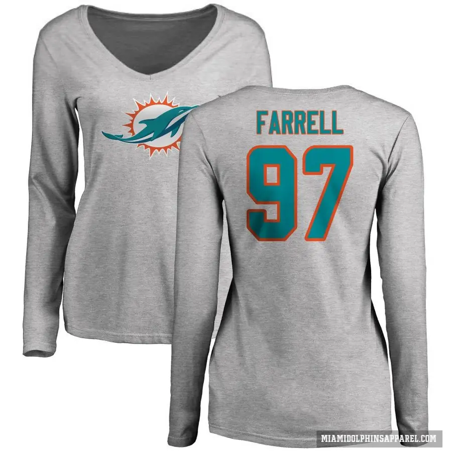 Women's ＃97 Neil Farrell Miami Dolphins Ash Logo Slim Fit Long Sleeve T-Shirt