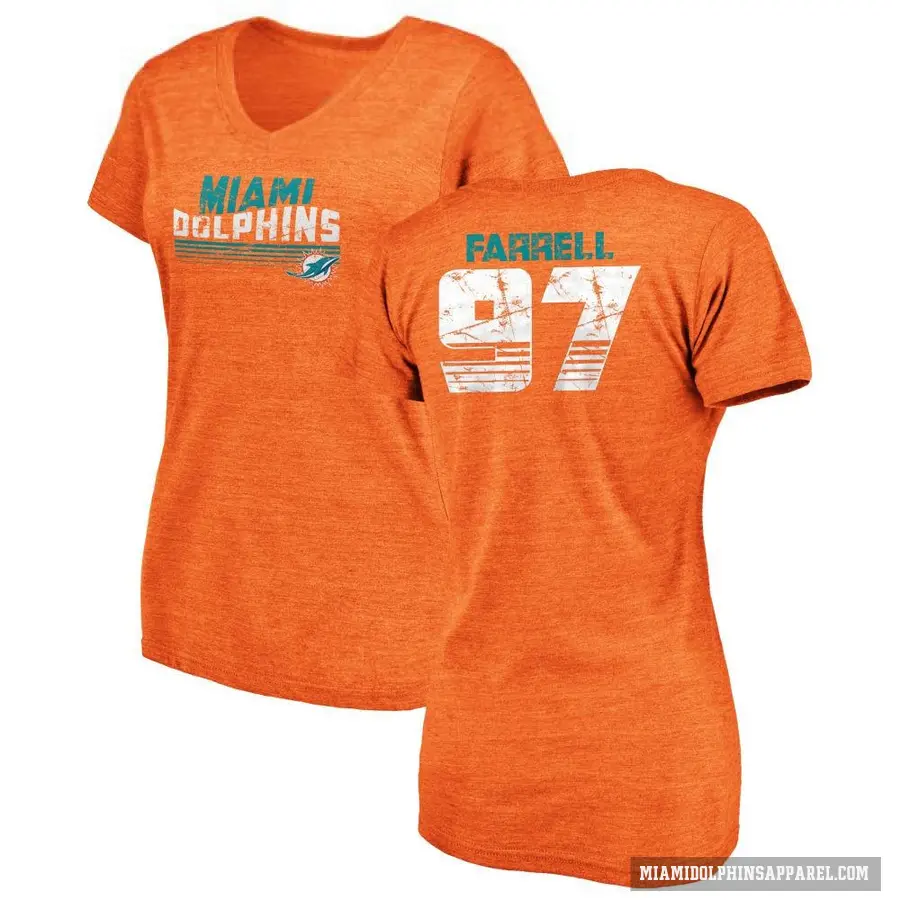 Women's ＃97 Neil Farrell Miami Dolphins Orange Retro V-Neck T-Shirt