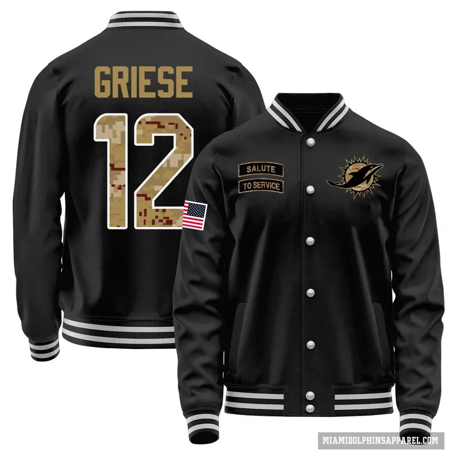 Youth ＃12 Bob Griese Miami Dolphins Black Salute to Service Sideline Performance Jacket