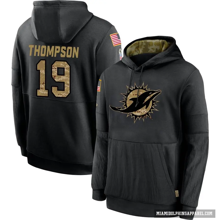 Youth ＃19 Skylar Thompson Miami Dolphins Black 2020 Salute to Service Sideline Performance Pullover Hoodie