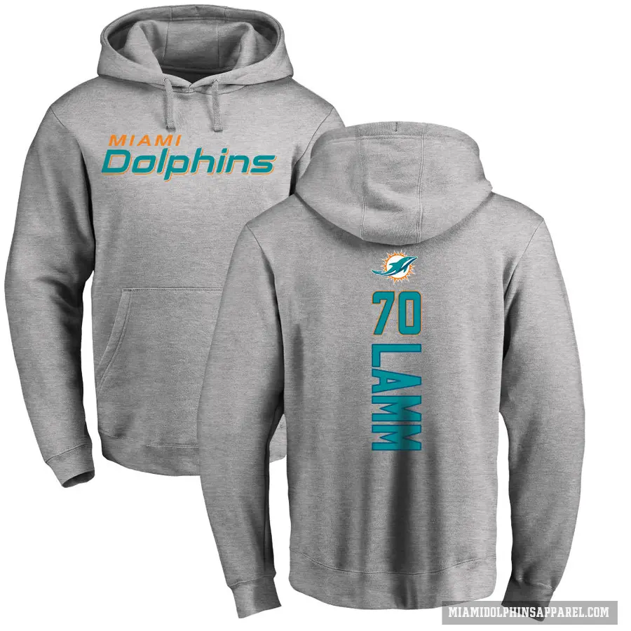 Youth ＃70 Kendall Lamm Miami Dolphins Pro Line Ash Backer Pullover Hoodie