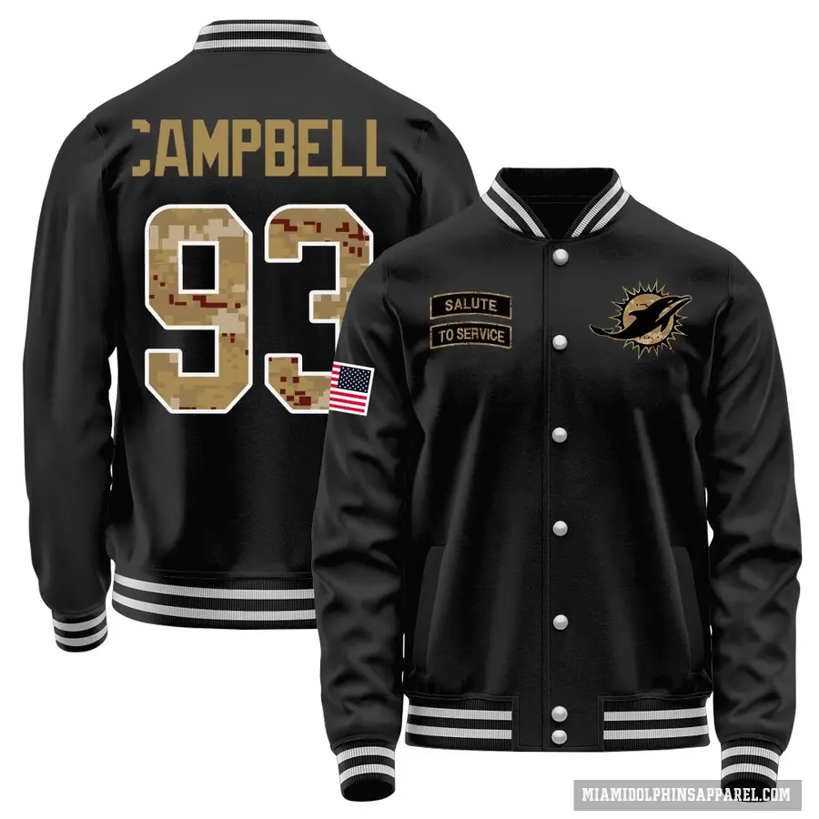 Youth ＃93 Calais Campbell Miami Dolphins Black Salute to Service Sideline Performance Jacket