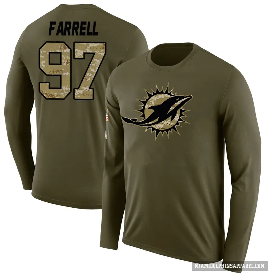 Youth ＃97 Neil Farrell Miami Dolphins Olive Salute to Service Sideline Long Sleeve T-Shirt